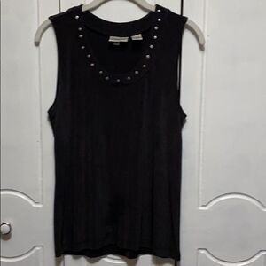 Chico’s Travelers black Tank embellished neck M